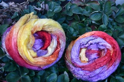 Mulberry Silk Hand Dyed 4 Ounces Spinning Card Mardi Gras - Image 1 of 2