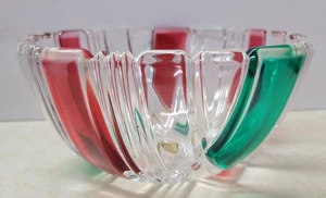 Red & Green Christmas Holiday Plaid Crystal Glass Bowl Candy Dish Germany Mikasa - Picture 1 of 11