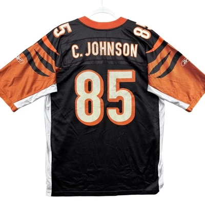 Camiseta deportiva de los Cincinnati Bengals para hombre grande de fútbol americano de la NFL Chad Johnson 85 Reebok Foto 1 de 4