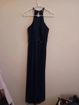 Vestido de novia David's, para mujer talla 4, azul, formal, top halter de encaje, maxi largo Foto 1 de 4