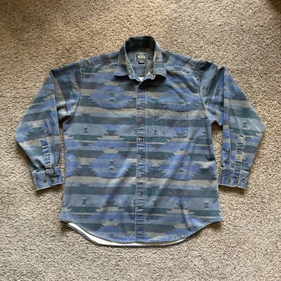 Vintage Woolrich Men's Aztec Cotton Brush Popper Long Sleeve Button Up Sz Large - Image 1 of 4