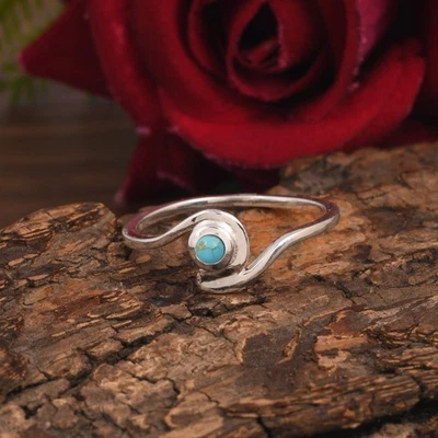 Artisan Crafted Kingman Turquoise Ring Sterling Silver Bohemian Jewelry Gift Her - Image 1 of 4