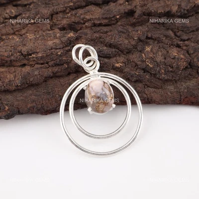 Oval Natural Pink Copper Turquoise December Birth Pendant 925 Sterling Silver - Image 1 of 4