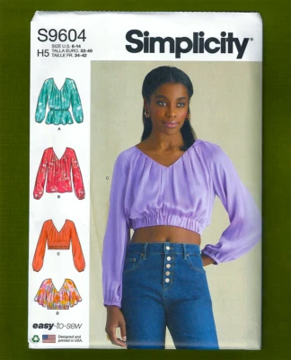 V-Neck Raglan Sleeve Pullover Tops Sewing Pattern (Sizes 6-14) Simplicity 9604 - Image 1 of 4