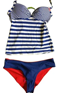 Boux Avenue/Curvy Kate Navy/White Halterneck Reversible Bottoms Tankini UK 12/14 - Picture 1 of 9