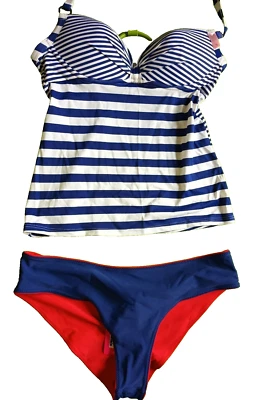 Двусторонний низ танкини Boux Avenue/Curvy Kate UK 12/14 темно-синий/белый с бретелью через шею - Изображение 1 из 4