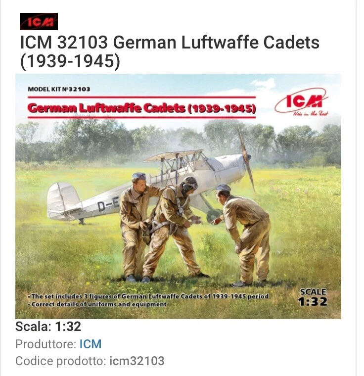 Icm 32103 1/32 German Luftwaffe Cadets 1939-1945 3 Figure New Models Kit - Immagine 1 di 1
