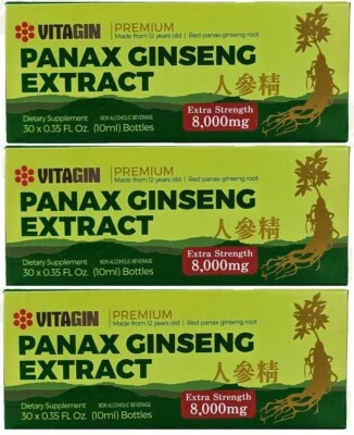 Extracto de Ginseng Rojo PANAX Raíces 12 Años 8000 Mg Premium 3 Caja (90 Botellas) Foto 1 de 4