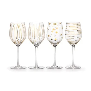 Nuovo Mikasa 4 PC Set Cheers Metallici Oro E Trasparente Bicchiere Vino, Calice, - Foto 1 di 2