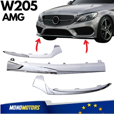 PASSEND FÜR MERCEDES W205 2014–2018 FRONT UNTERSPOILER LIPPE CHROM 3-TEILIG - Bild 1 von 4
