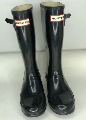 Botas de lluvia Hunter Originales para niños brillantes W23991 Pull On goma negra Foto 1 de 4