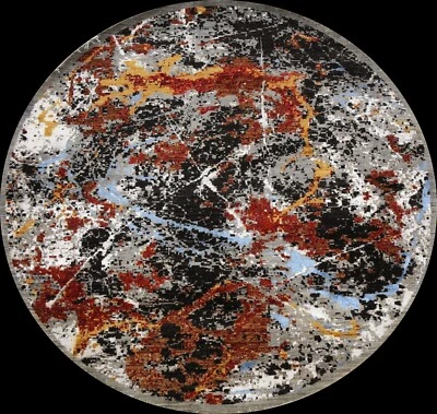Modern Artistic Wool/ Silk Abstract Oriental Area Rug Hand-knotted 6'x6' Round - Image 1 of 4