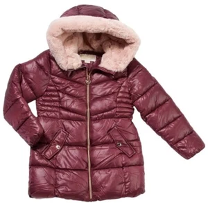 NWD Michael Kors Girls Faux Fur Lined Full Zip Puffer Jacket, Burgundy Size 5/6 - Picture 1 of 7