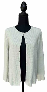 DONCASTER Cardigan Sweater M L Celadon Green Waffle Knit Cotton Blend EC - Picture 1 of 7