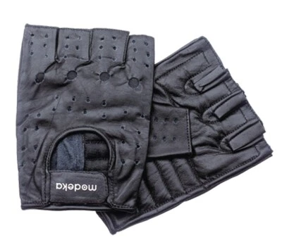 Modeka Highway schwarz Motorrad Halbfinger Leder Handschuhe Chopper Biker - Bild 1 von 3