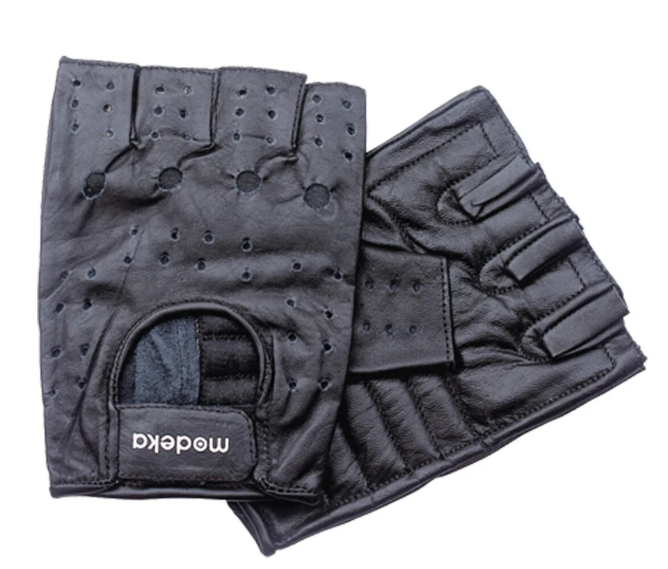 Modeka Highway schwarz Motorrad Halbfinger Leder Handschuhe Chopper Biker - Bild 1 von 3