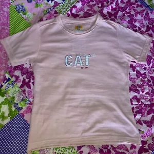 Vintage Y2k CAT Caterpillar Tshirt. Baby Pink. Womens 6/8. - Picture 1 of 5