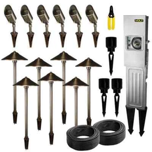 VOLT Landscape Lighting 13 Piece Path & Area Light Brass LED Starter Kit 1668362 - Picture 1 of 1