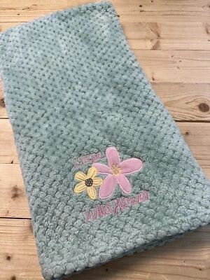 Green BABY BLANKET PLUSH - DUCK DUCK GOOSE Unisex 30x40 In. Pink,Yellow Flowers - Image 1 of 3