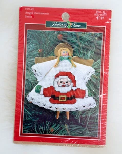 Holiday Time Counted Cross Stitch Kit #351406 Santa & Angel Ornament, NEW Sealed - Picture 1 of 4