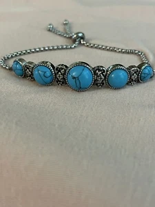 13.50ctw Blue Howlite Bracelet In Stainless Steel - Picture 1 of 6