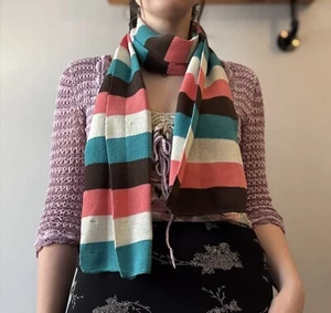 Vintage Y2K Jane Norman striped scarf blue pink frazzled English woman preppy - Imagen 1 de 5