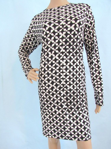Abito tubino MICHAEL KORS taglia L bianco e nero geometrico manica lunga jersey