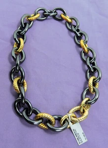 David Yurman Large Oval 18K Gold Black Ceramic Link Necklace N1106088 BCK185 NWT - Picture 1 of 6