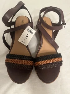 Women’s Mossimo VONDRA Woven Brown Tan Black Wedge Platform Summer Sandal Size 9 - Picture 1 of 6