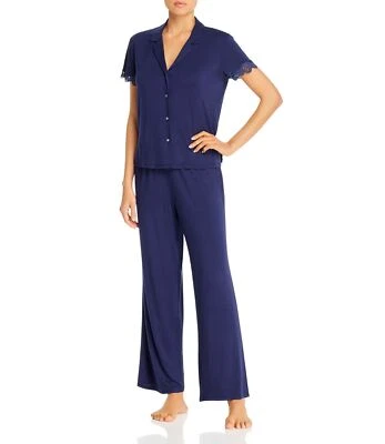 Conjunto de pijama tejido jersey con ribete de encaje Josie, azul marino, pequeño Foto 1 de 2