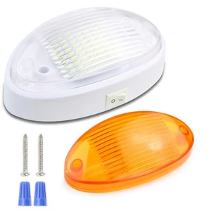 RV LED Porch Light Oval clear amber lens camper RV trailer white w/ switch - Picture 1 of 6