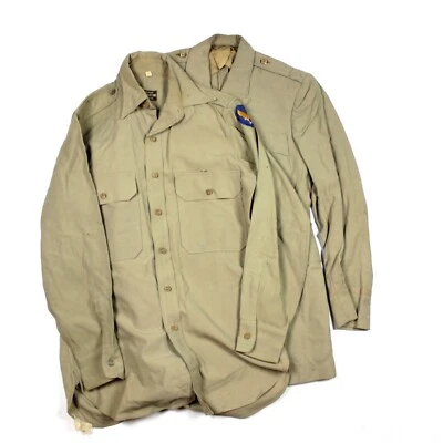 US ARMY AIR FORCES USAAF OFFICER KHAKI TAN WOOL DRESS JACKET 37R SHIRT - Image 1 of 4