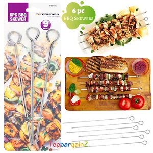 6 x Metall BBQ Spieße Grillqualität Rund Grillstäbchen Kebabs Fleisch Gemüse - Bild 1 von 12