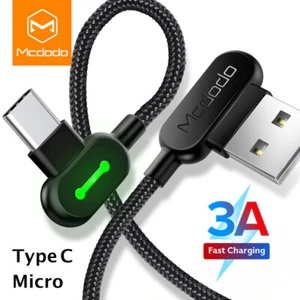 Mcdodo Right Angle USB C Micro Fast Charger Cable 3A Charging 0.5m 1.2m 1.8m 3m - Picture 1 of 11