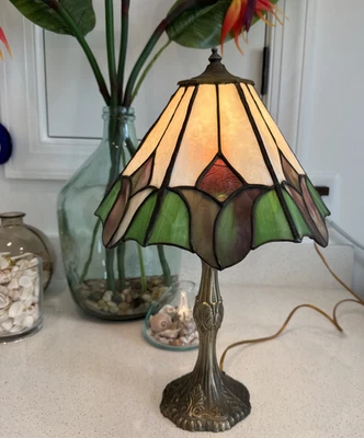 Vintage Tiffa Mini Lampe Buntglas Tulpe Tischleuchte Jugendstil floral 16 Zoll - Bild 1 von 4