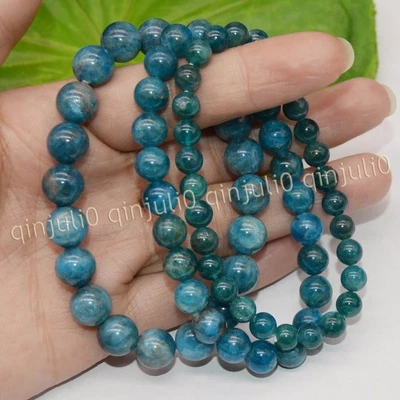 Pulseras elásticas genuinas de 6/8/10 mm con gemas redondas de apatita azul natural de 7,5"" Foto 1 de 4