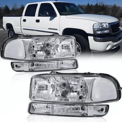 For 1999-2007 GMC Sierra 1500 2500 3500 Yukon 4Pcs Headlights+Bumper Lamps 00-06 Foto 1 de 4