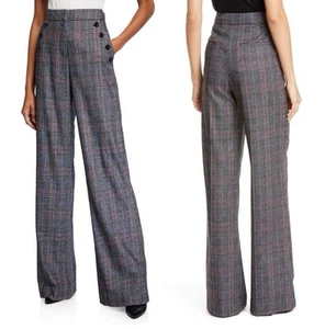Veronica Beard Tuli High Rise Glen Pants Wide Leg Plaid Black Purple Wool Sz 10 - Picture 1 of 11