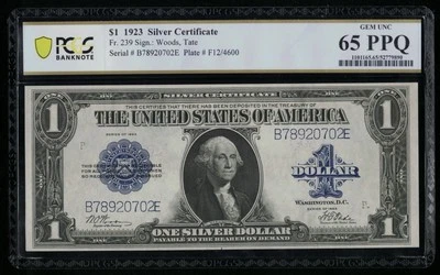 SC 1923 $1 Fr.239 Key Woods|Tate Sig. Silver Certificate PCGS 65 PPQ GEM - Image 1 of 3