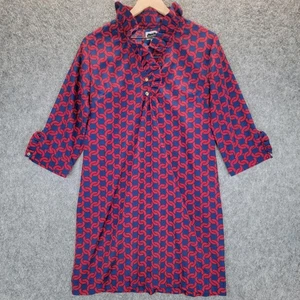 Mud Pie Dress Womens Medium Blue Red Chain Link Pattern Ruffle Collar 3/4 Sleeve - Picture 1 of 12