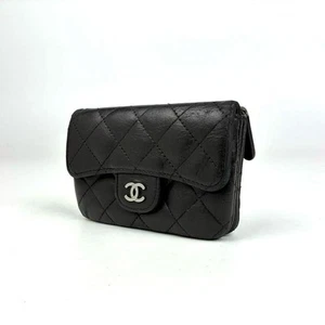 Chanel Matelasse Coin Purse Wallet Quilted Lambskin Black Used - Picture 1 of 10