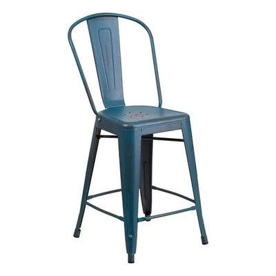 Bowery Hill 24" Contemporary Metal Counter Height Stool in Distressed Blue - Image 1 of 4
