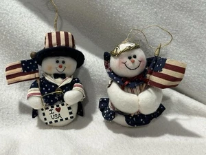 Plush Americana Uncle Sam USA Country Christmas Angel Snowman Ornament SET - Picture 1 of 6