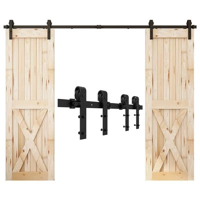 Kit de herrajes para puerta de granero de doble puerta CCJH 4 FT-16 FT RIEL NEGRO ESTILO MODERNO Foto 1 de 4