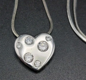 925 Sterling silver Pave CZ Dots Pinched Heart Pendant Snake Link Necklace Solid - Picture 1 of 23