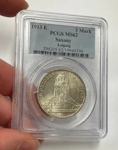 Saxony (Germany) - 1913-E Silver 3 Mark (PCGS MS 62) - Picture 1 of 6