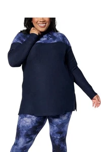 Cuddl Duds Cozy Jersey Fleece Mock Neck Printed Top Navy Soft Tie - Picture 1 of 1