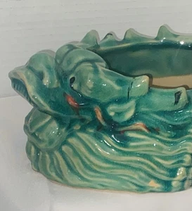 DRAGON BOAT PLANTER-DOUBLE FOO DOG Jade Green Ceramic Planter - 8”Long - 4”high - Picture 1 of 22