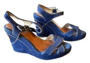 Levis Blue Denim Strappy Wedge Sandals Size 8.5 * M01 O - Picture 1 of 5