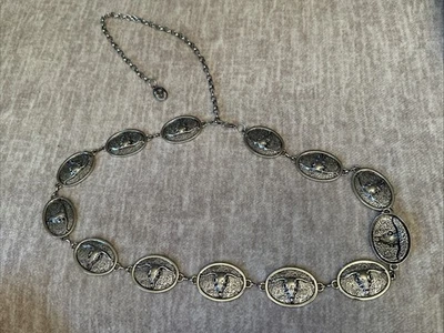 Ladies Western Belt Silvertone Adjustable Cowgirl Boho Bull Metal Chain Concho - Image 1 of 3